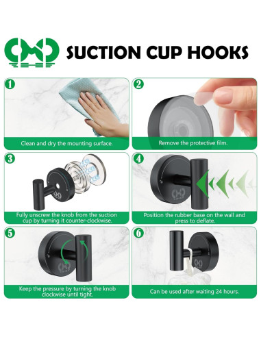 Ganchos de Ventosa CMDZHF 4Pcs Acero Inoxidable Negro