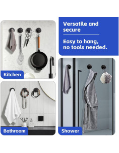 Ganchos de Ventosa KaloTidy para Ducha - 2 Piezas, Negro Mate 2