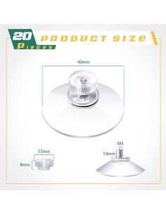 20 Ventosas Adhesivas Zopeal 40 mm PVC Transparente Reutilizables 2