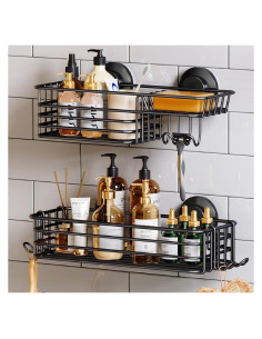 Caddy de Ducha TAILI Negro con Ventosas y Ganchos - 2 Piezas