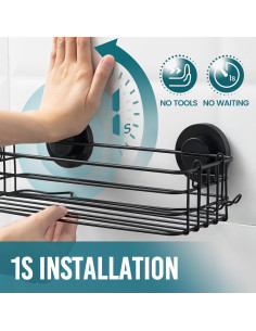 Caddy de Ducha TAILI Negro con Ventosas y Ganchos - 2 Piezas 2