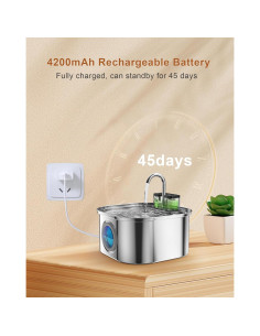 Fuente de Agua Inalámbrica para Gatos OYES 3.2L Acero Inoxidable 2