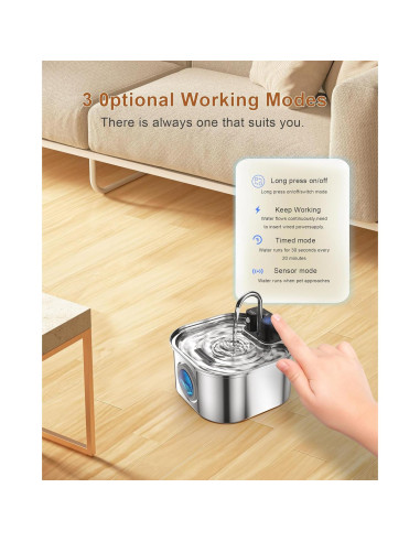 Fuente de Agua Inalámbrica para Gatos OYES 3.2L Acero Inoxidable