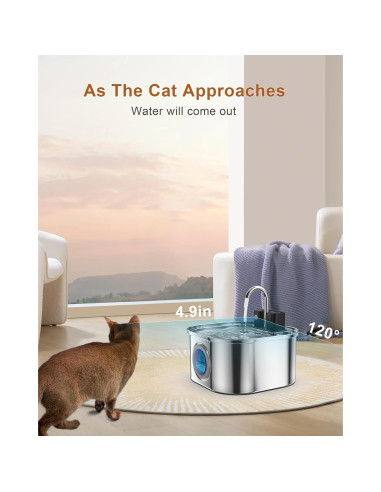 Fuente de Agua Inalámbrica para Gatos OYES 3.2L Acero Inoxidable