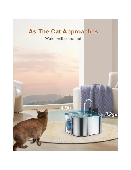 Fuente de Agua Inalámbrica para Gatos OYES 3.2L Acero Inoxidable