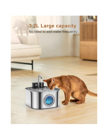 Fuente de Agua Inalámbrica para Gatos OYES 3.2L Acero Inoxidable