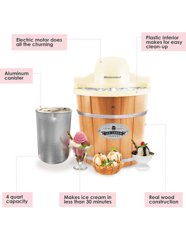 Fabricante de Helados Eléctrico Elite Gourmet 4 Qt Crema
