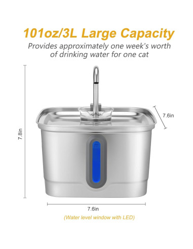 Fuente de Agua Automática para Gatos SEIRMEP 3L Acero Inoxidable