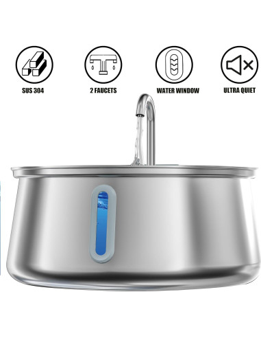 Fuente de Agua para Gatos Homtyler 4L Acero Inoxidable Silenciosa