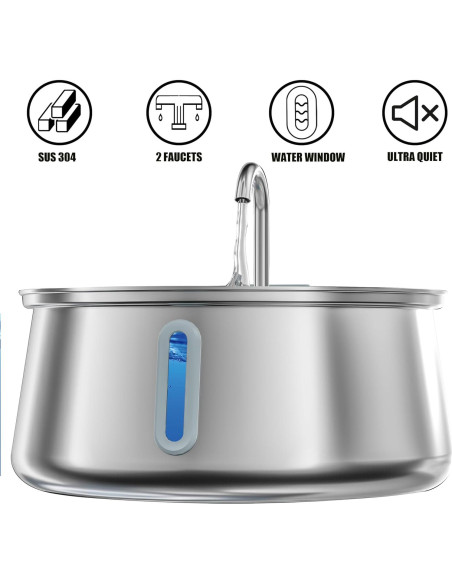 Fuente de Agua para Gatos Homtyler 4L Acero Inoxidable Silenciosa