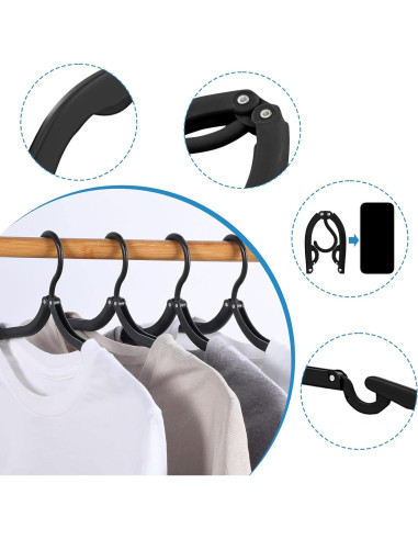 12 Perchas de Viaje Plegables Trubetter Antideslizantes Negras