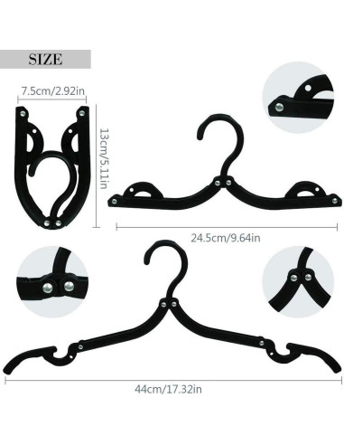 12 Perchas de Viaje Plegables Trubetter Antideslizantes Negras