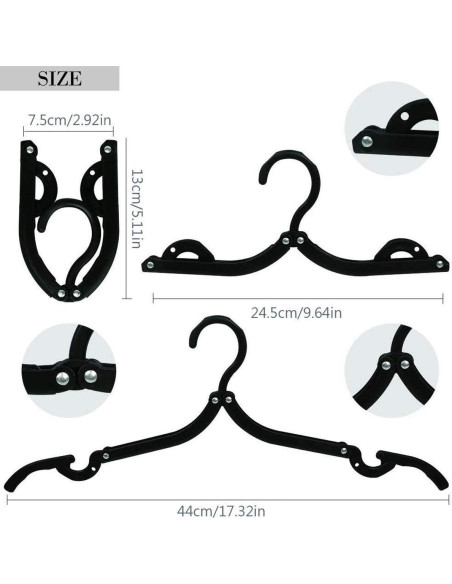 12 Perchas de Viaje Plegables Trubetter Antideslizantes Negras