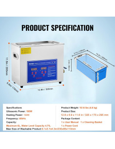 Limpiador Ultrasónico VEVOR 6L 40kHz con Calentador y Temporizador 2