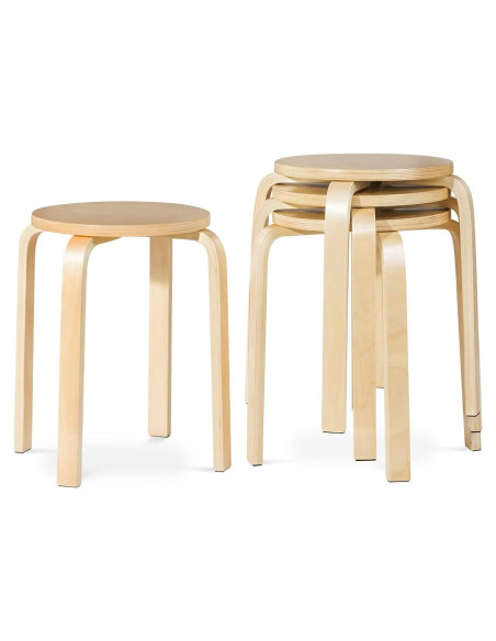Juego de 4 Taburetes de Madera Hysache Apilables 45.72 cm