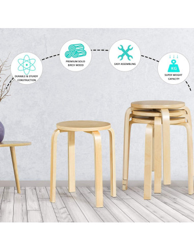 Juego de 4 Taburetes Apilables de Madera Contrachapada COSTWAY