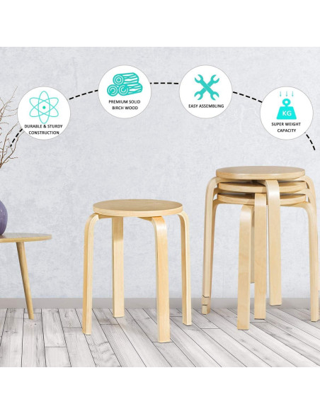 Juego de 4 Taburetes Apilables de Madera Contrachapada COSTWAY