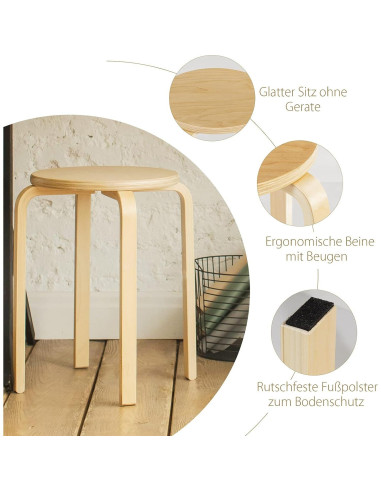 Juego de 4 Taburetes de Madera Hysache Apilables 45.72 cm