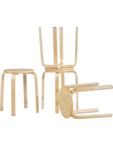 Juego de 4 Taburetes Apilables de Madera Contrachapada COSTWAY