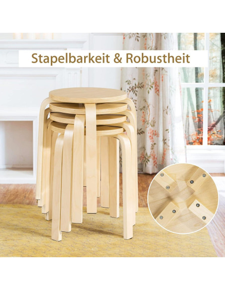 Juego de 4 Taburetes de Madera Hysache Apilables 45.72 cm