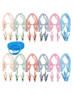 Perchas de Viaje Plegables YOUOWO 12 Pcs con Cuerda 5m