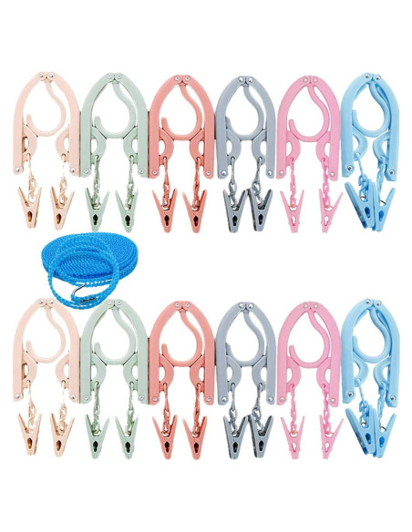 Perchas de Viaje Plegables YOUOWO 12 Pcs con Cuerda 5m