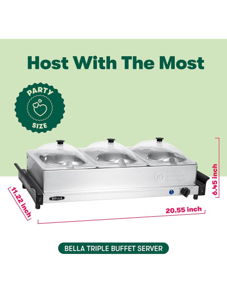Servidor Buffet Eléctrico BELLA 3 Recipientes 1.5L Acero Inoxidable