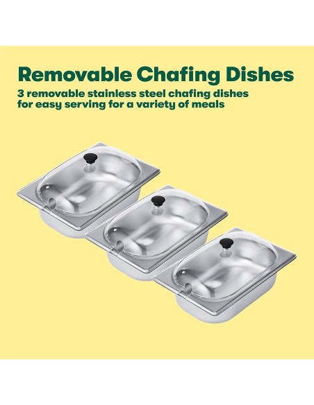 Servidor Buffet Eléctrico BELLA 3 Recipientes 1.5L Acero Inoxidable