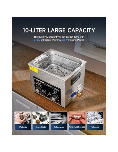 Limpia Ultrasonido CREWORKS 10L con Calentador y Temporizador