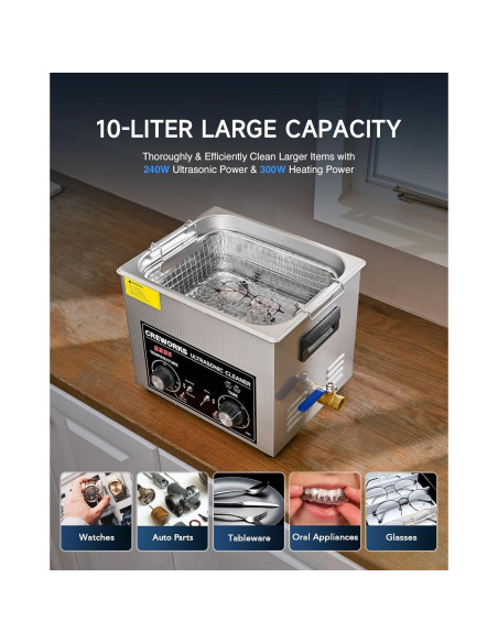 Limpia Ultrasonido CREWORKS 10L con Calentador y Temporizador