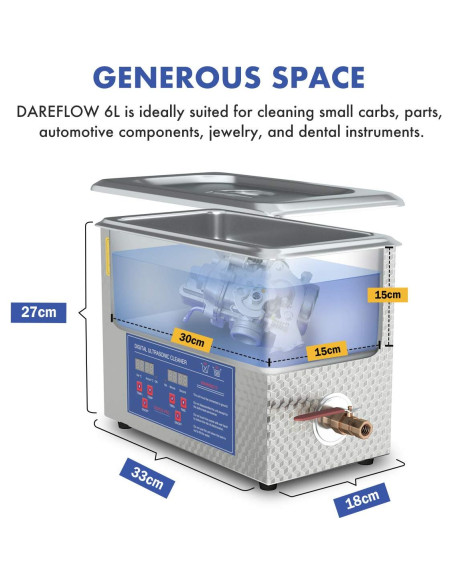 Limpiador Ultrasónico 6L DAREFLOW con Calentador y Temporizador