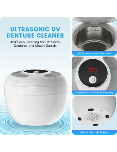 Limpiador Ultrasónico Xezacoi 200ML 45kHz para Dentaduras y Joyería