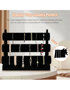 Soporte de Joyería Desmontable OSPNIEEK 3 Niveles Terciopelo Negro 2