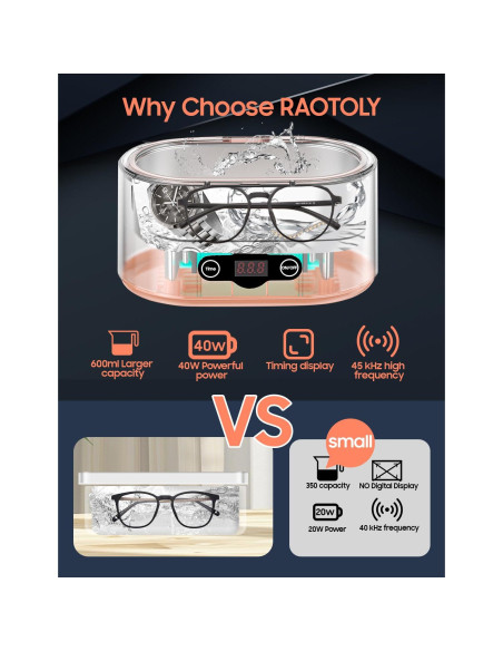 Limpiador ultrasónico RAOTOLY 600ML 45KHz 5 modos limpieza Limpiador ultrasónico RAOTOLY 600ML 45KHz 5 modos limpieza