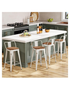 Juego de 4 Taburetes de Bar Arlunar 61 cm Metal y Madera