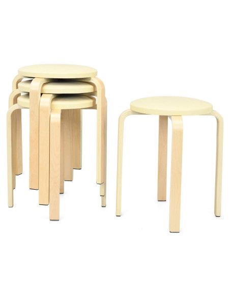 Juego de 4 Taburetes Apilables COSTWAY de Madera Curvada 47 cm