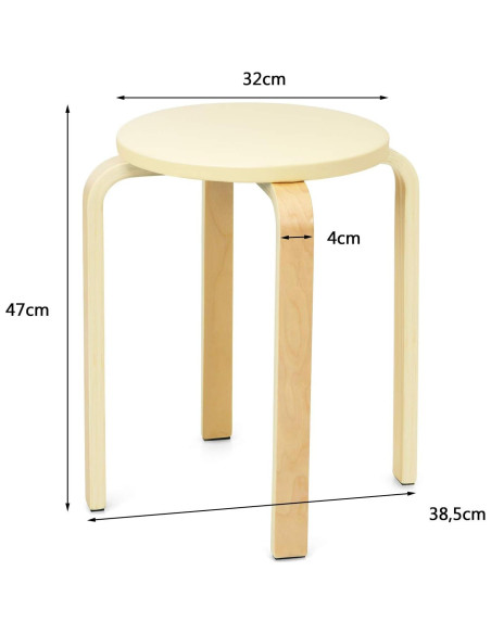 Juego de 4 Taburetes Apilables COSTWAY de Madera Curvada 47 cm