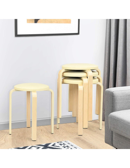 Juego de 4 Taburetes Apilables COSTWAY de Madera Curvada 47 cm