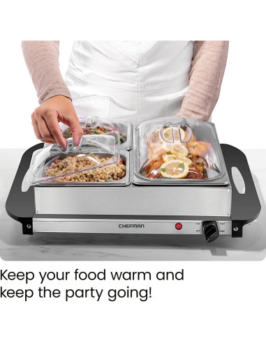 Servidor de Buffet Eléctrico Chefman con Bandeja Calentadora 35.56 cm