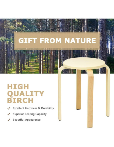 Juego de 4 Taburetes Apilables COSTWAY de Madera Curvada 47 cm