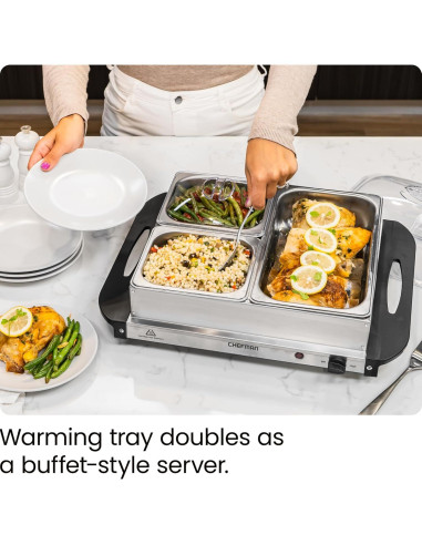 Servidor de Buffet Eléctrico Chefman con Bandeja Calentadora 35.56 cm