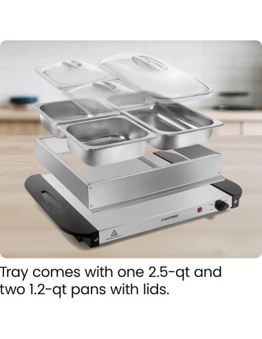 Servidor de Buffet Eléctrico Chefman con Bandeja Calentadora 35.56 cm