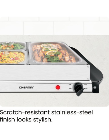 Servidor de Buffet Eléctrico Chefman con Bandeja Calentadora 35.56 cm