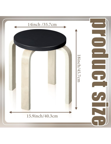 Taburetes de Madera Curvada FairySandy - 4 Pcs Apilables Negros