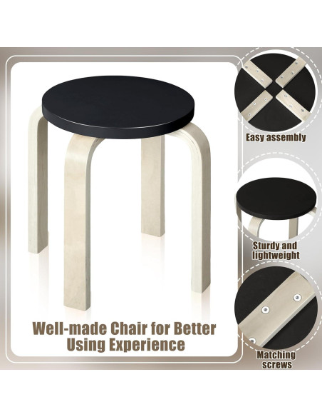 Taburetes de Madera Curvada FairySandy - 4 Pcs Apilables Negros