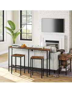 Juego de 2 Taburetes de Bar MAHANCRIS Marrón Rústico 65cm 2