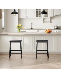 Set de 2 Taburetes de Bar HOOBRO 61 cm Cuero PU Negro 2