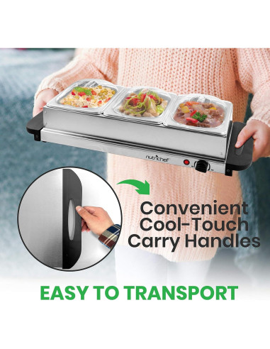 Servidor Buffet Calentador de Comida NutriChef 3 Bandejas 300W