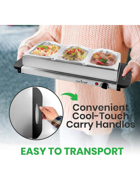 Servidor Buffet Calentador de Comida NutriChef 3 Bandejas 300W