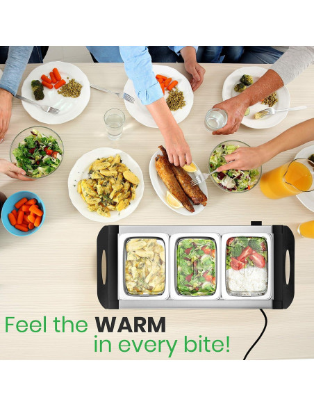 Servidor Buffet Calentador de Comida NutriChef 3 Bandejas 300W